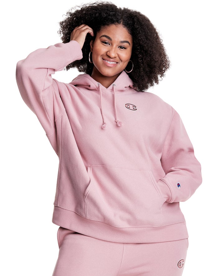 Champion Womens Hoodie NZ - Plus Reverse Weave Triple Outline Logo Rose ( 9568-SHATR )